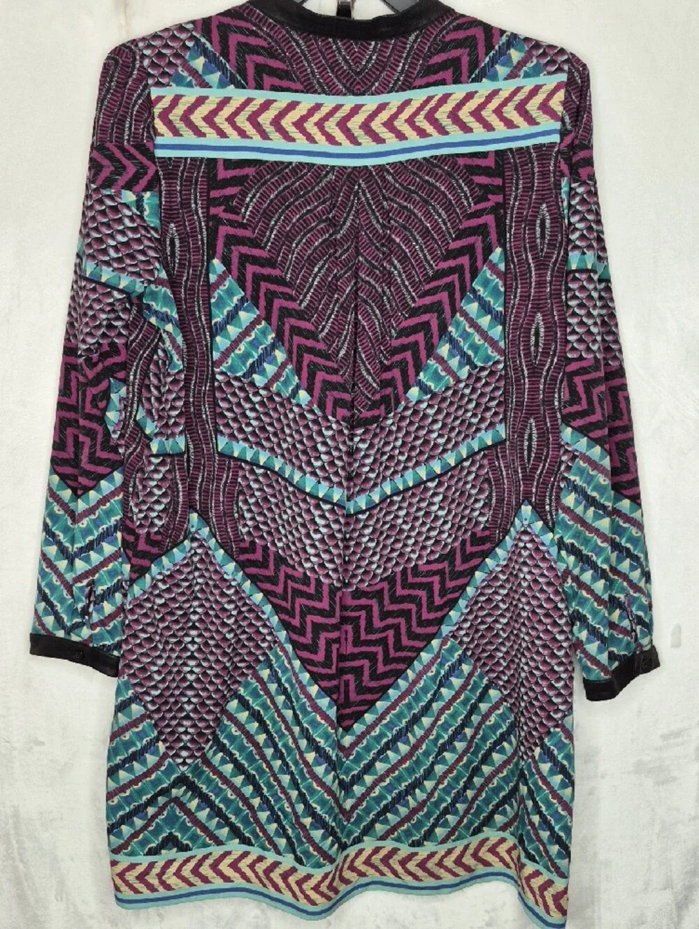 Hale Bob Geometric Chevron‎ V-Neck Shift Dress Purple Pink Teal Blue Large